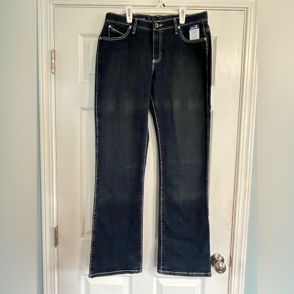 Wrangler Q-Baby Denim Blue Jeans Womens 11/12 x 34 Stretch Waist Riding Rodeo